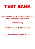 Test Bank for Research Methods in Psychology&comma; Evaluating a World of Information&comma; 4th Edition &vert; Beth Morling &vert; Chapters 1&ndash;14 &vert; Instant PDF Download