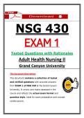 NSG 430 &lpar;Exams 1 &ndash; 4&rpar; GCU Adult Health Nursing II &ndash; Complete Package Bundle