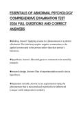 ESSENTIALS OF ABNORMAL PSYCHOLOGY&NewLine;COMPREHENSIVE EXAMINATION TEST&NewLine;2026 FULL QUESTIONS AND CORRECT&NewLine;ANSWERS
