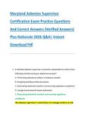 Maryland Asbestos Supervisor &NewLine;Certification Exam Practice Questions &NewLine;And Correct Answers &lpar;Verified Answers&rpar; &NewLine;Plus Rationale 2026 Q&A&vert; Instant &NewLine;Download Pdf 