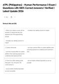 ATPL &lpar;Philippines&rpar; - Human Performance 3 Exam &vert;&NewLine;Questions with 100&percnt; Correct Answers &vert; Verified &vert;&NewLine;Latest Update 2026