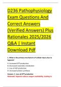 D236 Pathophysiology &NewLine;Exam Questions And &NewLine;Correct Answers &NewLine;&lpar;Verified Answers&rpar; Plus &NewLine;Rationales 2025&sol;2026 &NewLine;Q&A &vert; Instant &NewLine;Download Pdf