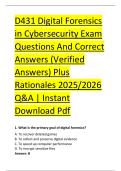 D431 Digital Forensics &NewLine;in Cybersecurity Exam &NewLine;Questions And Correct &NewLine;Answers &lpar;Verified &NewLine;Answers&rpar; Plus &NewLine;Rationales 2025&sol;2026 &NewLine;Q&A &vert; Instant &NewLine;Download Pdf 