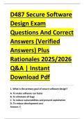 D487 Secure Software &NewLine;Design Exam &NewLine;Questions And Correct &NewLine;Answers &lpar;Verified &NewLine;Answers&rpar; Plus &NewLine;Rationales 2025&sol;2026 &NewLine;Q&A &vert; Instant &NewLine;Download Pdf 