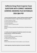 California Smog Check Inspector Exam QUESTIONS WITH CORRECT ANSWERS &lpar;VERIFIED ANSWERS&rpar; PLUS RATIONALES 2026 Q&A PDF