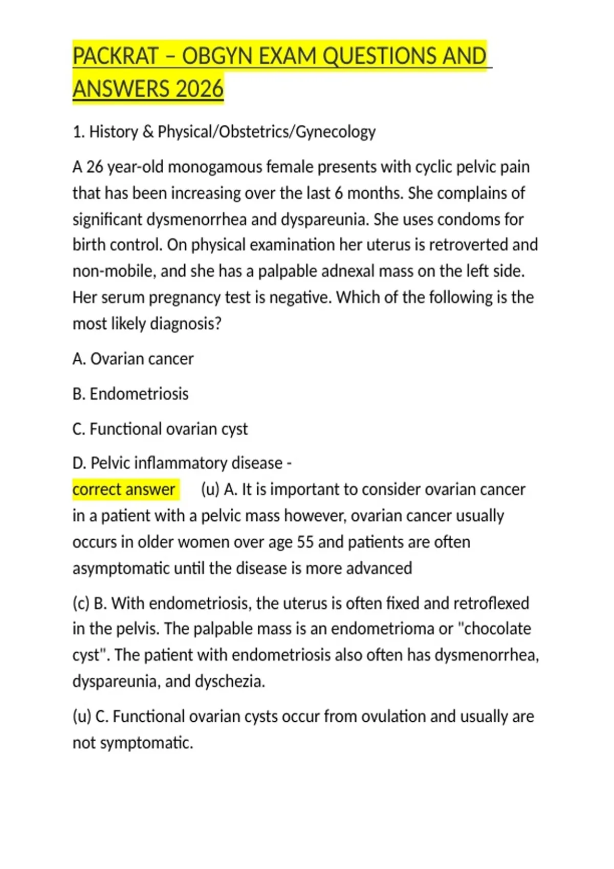 PACKRAT – OBGYN EXAM QUESTIONS AND ANSWERS 2026.docx - OBGYN. - Stuvia US