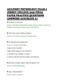 ANATOMY PHYSIOLOGY EXAM 2&NewLine;JERSEY COLLEGE 2026 FINAL&NewLine;PAPER PRACTICE QUESTIONS&NewLine;ANSWERS ACCURATE A&plus;