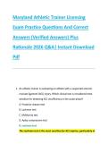 Maryland Athletic Trainer Licensing &NewLine;Exam Practice Questions And Correct &NewLine;Answers &lpar;Verified Answers&rpar; Plus &NewLine;Rationale 2026 Q&A&vert; Instant Download &NewLine;Pdf 