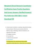 Maryland Clinical Research Coordinator &NewLine;Certification Exam Practice Questions &NewLine;And Correct Answers &lpar;Verified Answers&rpar; &NewLine;Plus Rationale 2026 Q&A&vert; Instant &NewLine;Download Pdf 