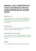 EMERGENCY CARE & TRANSPORTATION OF&NewLine;THE SICK AND INJURED FINAL PAPER 2026&NewLine;SOLVED QUESTIONS AND FULL SOLUTION&NewLine;UPDATED