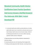 Maryland Community Health Worker &NewLine;Certification Exam Practice Questions &NewLine;And Correct Answers &lpar;Verified Answers&rpar; &NewLine;Plus Rationale 2026 Q&A&vert; Instant &NewLine;Download Pdf 