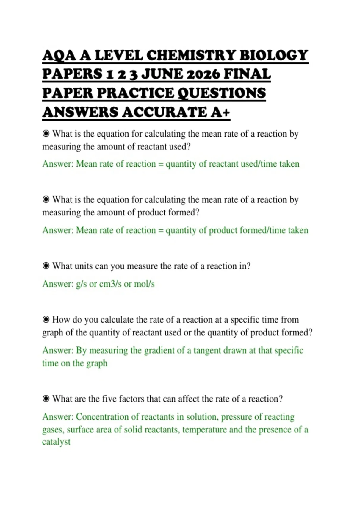 AQA A LEVEL CHEMISTRY BIOLOGY PAPERS 1 2 3 JUNE 2026 FINAL PAPER ...