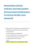 Maryland Dialysis Technician &NewLine;Certification  Exam Practice Questions &NewLine;And Correct Answers &lpar;Verified Answers&rpar; &NewLine;Plus Rationale 2026 Q&A&vert; Instant &NewLine;Download Pdf  