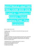 NIGHTINGALE ANATOMY FINAL EXAM  &vert; Graded A&plus; &vert; Questions & Answers &vert; Human Anatomy Final &vert; Pass Guaranteed
