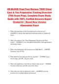 HR BLOCK Final Test Review&colon; TS25 Client &NewLine;Care & Tax Preparation Training Overview &NewLine;&lpar;TKA Exam Prep&rpar;&period; Complete Exam Study &NewLine;Guide with 100&percnt; Verified Answers Expert &NewLine;Graded A&plus; &vert; Brand New Version &NewLine;<Guarantee Pass> 