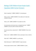 Biology C100 Midterm Exam Study Guide Questions With Correct Answers