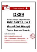 WGU D389 UXM1 Tasks 1&ndash;3 &ndash; Learning Strategies in Higher Education &ndash; &lpar;Passed Task&rpar;