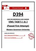 WGU D394 VIM1 Tasks 1&ndash;2 &ndash; Care for Individuals and Families &ndash; &lpar;Passed Task&rpar;