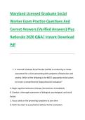 Maryland Licensed Graduate Social &NewLine;Worker Exam Practice Questions And &NewLine;Correct Answers &lpar;Verified Answers&rpar; Plus &NewLine;Rationale 2026 Q&A&vert; Instant Download &NewLine;Pdf 