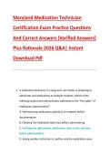 Maryland Medication Technician &NewLine;Certification Exam Practice Questions &NewLine;And Correct Answers &lpar;Verified Answers&rpar; &NewLine;Plus Rationale 2026 Q&A&vert; Instant &NewLine;Download Pdf 