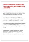 California Property and Casualty Insurance Exam QUESTIONS WITH ANSWERS&period;