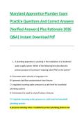 Maryland Apprentice Plumber Exam &NewLine;Practice Questions And Correct Answers &NewLine;&lpar;Verified Answers&rpar; Plus Rationale 2026 &NewLine;Q&A&vert; Instant Download Pdf  