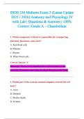 BIOS 256 Midterm Exam 3 &lpar;Latest Update&NewLine;2025 &sol; 2026&rpar; Anatomy and Physiology IV &NewLine;with Lab &vert; Questions & Answers &vert; 100&percnt; &NewLine;Correct &vert; Grade A &ndash; Chamberlain