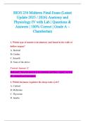 BIOS 256 Midterm Final Exam &lpar;Latest &NewLine;Update 2025 &sol; 2026&rpar; Anatomy and &NewLine;Physiology IV with Lab &vert; Questions & &NewLine;Answers &vert; 100&percnt; Correct &vert; Grade A &ndash; &NewLine;Chamberlain