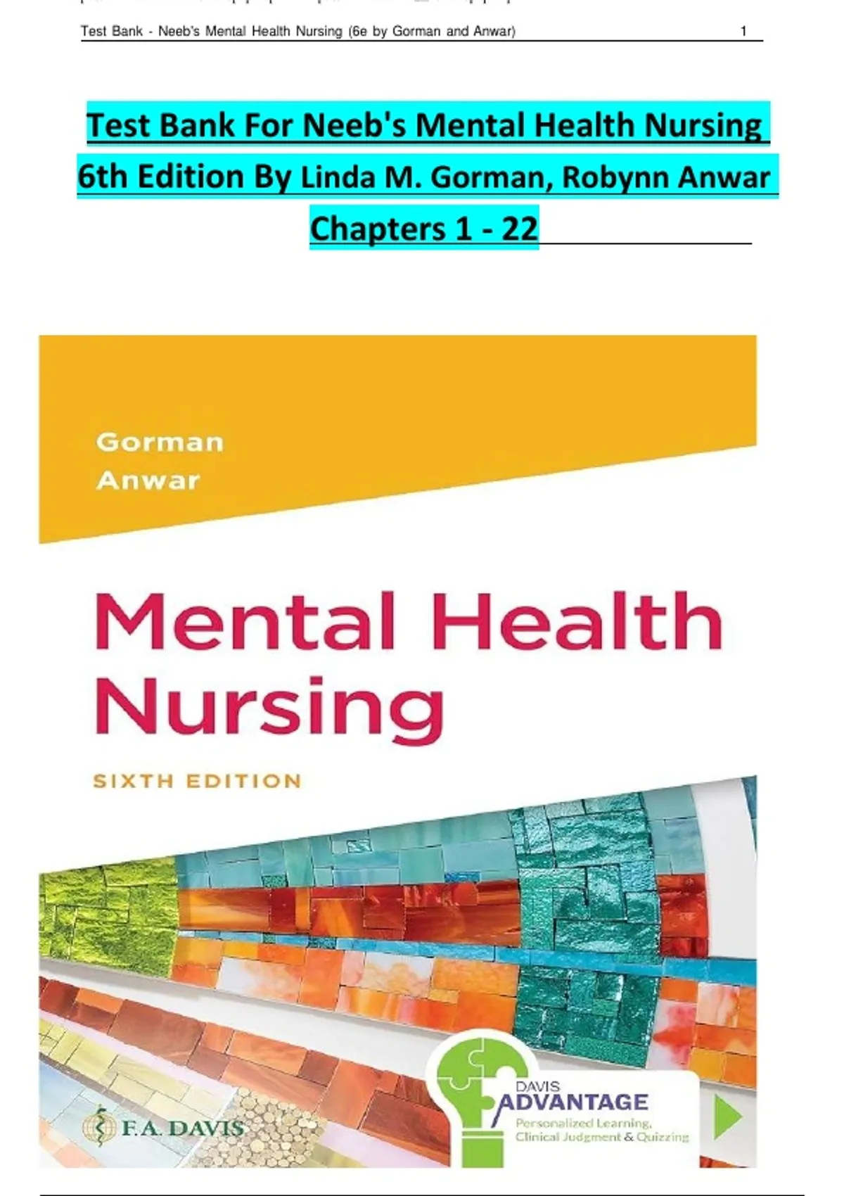 Mental Health Nursing 5th Edition (2019) | Gorman & Anwar Psychiatric ...