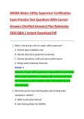 AWWA Water Utility Supervisor Certification &NewLine;Exam Practice Test Questions With Correct &NewLine;Answers &lpar;Verified Answers&rpar; Plus Rationales &NewLine;2026 Q&A &vert; Instant Download Pdf
