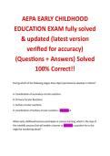 AEPA EARLY CHILDHOOD EDUCATION EXAM fully solved & updated &lpar;latest version verified for accuracy&rpar; &lpar;Questions &plus; Answers&rpar; Solved &NewLine;100&percnt; Correct&excl;&excl;