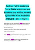 Auxiliary Flotilla Leadership Course EXAM&comma; comprehensive questions and verified answers QUESTIONS WITH ACCURATE ANSWERS &vert; GET IT RIGHT &vert;&excl; 