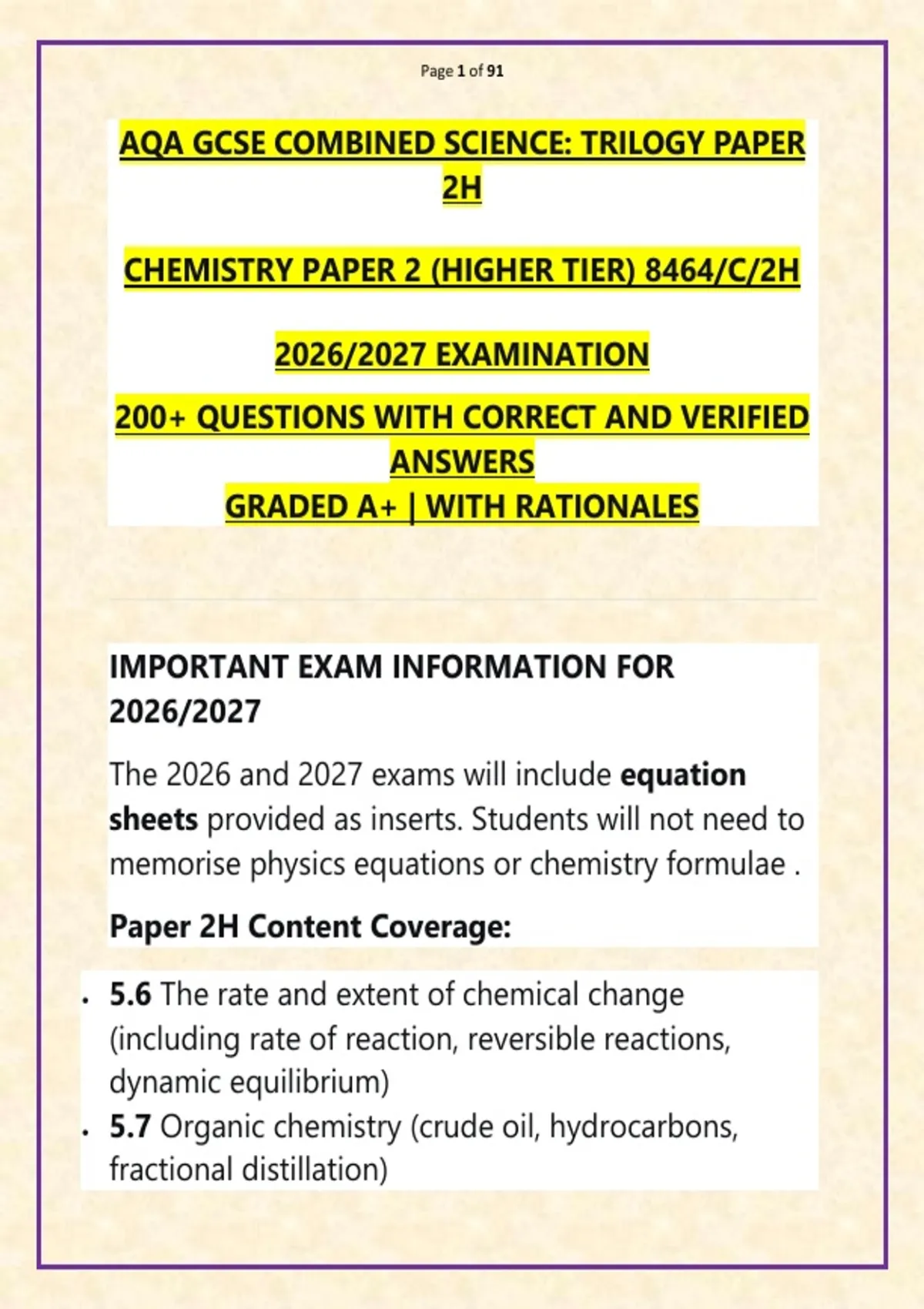 Combined Science Questions AQA GCSE Combined Science 2026/2027 – 200+ Exam Questions with Correct ...