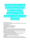 HCCP EXAM 2024 &ndash; Food Safety Manager Practice Q&As &lpar;Latest&rpar; &vert; 180 Questions w&sol; Verified Solutions &vert; A&plus; Edition &vert; Pass Guaranteed