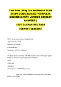Test Bank - Drug Use and Misuse EXAM &NewLine;STUDY GUIDE 2026&sol;2027 COMPLETE &NewLine;QUESTIONS WITH VERIFIED CORRECT &NewLine;ANSWERS &vert;&vert; &NewLine;100&percnt; GUARANTEED PASS &NewLine;<NEWEST VERSION> 