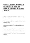LOUISIANA PROPERTY AND CASUALTY&NewLine;INSURANCE EXAM SCRIPT 2026&NewLine;COMPLETE QUESTIONS AND VERIFIED&NewLine;ANSWERS