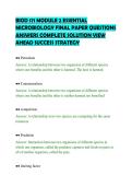 BIOD 171 MODULE 2 ESSENTIAL&NewLine;MICROBIOLOGY FINAL PAPER QUESTIONS&NewLine;ANSWERS COMPLETE SOLUTION VIEW&NewLine;AHEAD SUCCESS STRATEGY&NewLine;