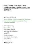 BIOLOGY 1406 EXAM SCRIPT 2026&NewLine;COMPLETE QUESTIONS AND SOLUTIONS&NewLine;GRADED A&plus;&NewLine;