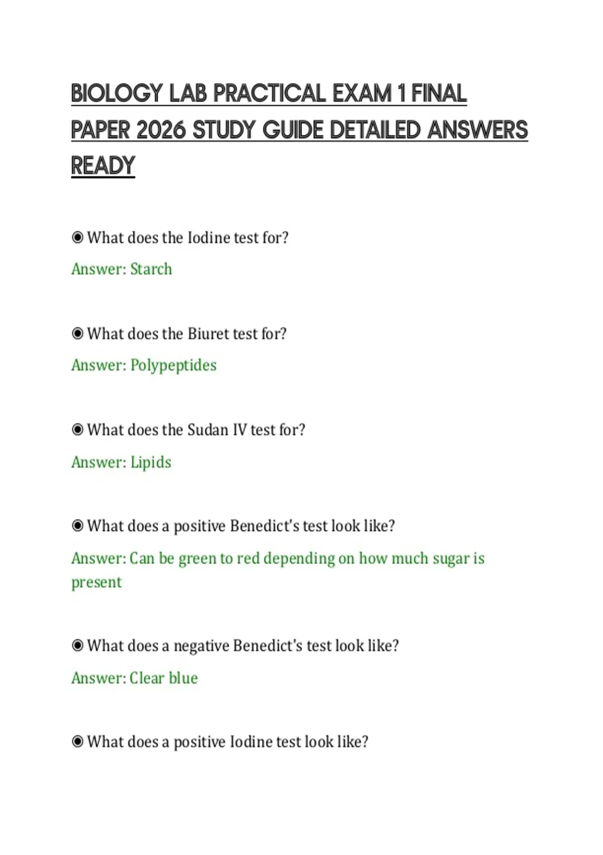 BIOLOGY LAB PRACTICAL EXAM 1 FINAL PAPER 2026 STUDY GUIDE DETAILED ...