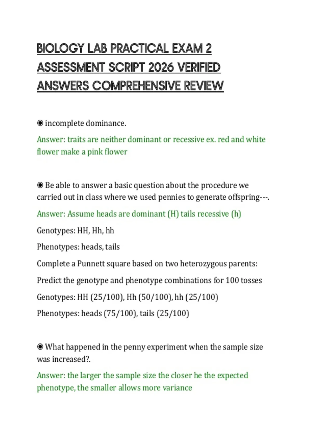 BIOLOGY LAB PRACTICAL EXAM 2 ASSESSMENT SCRIPT 2026 VERIFIED ANSWERS ...