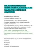BIOLOGY OF MICROORGANISMS&NewLine;CERTIFICATION EVALUATION TEST PAPER&NewLine;FULL SOLUTION QUESTIONS AND&NewLine;ANSWERS PACK&NewLine;