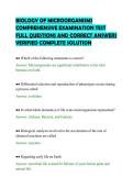 BIOLOGY OF MICROORGANISMS&NewLine;COMPREHENSIVE EXAMINATION TEST&NewLine;FULL QUESTIONS AND CORRECT ANSWERS&NewLine;VERIFIED COMPLETE SOLUTION&NewLine;