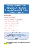 Security Awareness Exam Comprehensive Questions &lpar;Frequently Tested&rpar; with Verified Answers Graded A&plus;