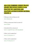 AQA GCSE COMBINED SCIENCE TRILOGY&NewLine;HIGHER TIER PHYSICS PAPER 1H 2026&NewLine;PRACTICE TEST QUESTIONS AND&NewLine;SOLUTIONS ACCURATE REVIEW MATERIAL&NewLine;GRADED A&plus;