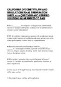 CALIFORNIA OPTOMETRY LAW AND&NewLine;REGULATIONS FINAL PREPARATION&NewLine;SHEET 2026 QUESTIONS AND VERIFIED&NewLine;SOLUTIONS GUARANTEED TO PASS