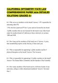 CALIFORNIA OPTOMETRY STATE LAW&NewLine;COMPREHENSIVE PAPER 2026 DETAILED&NewLine;SOLUTIONS GRADED A&plus;