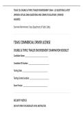 TEXAS CDL DOUBLE & TRIPLE TRAILER ENDORSEMENT EXAM - &lpar;20 QUESTIONS&rpar; LATEST&NewLine;UPDATED ACTUAL EXAM QUESTIONS AND COMPLETE SOLUTIONS &vert; VERIFIED&NewLine;ANSWERS