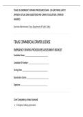 TEXAS CDL EMERGENCY DRIVING PROCEDURES EXAM - &lpar;50 QUESTIONS&rpar; LATEST&NewLine;UPDATED ACTUAL EXAM QUESTIONS AND COMPLETE SOLUTIONS &vert; VERIFIED&NewLine;ANSWERS