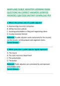 MARYLAND PUBLIC ADJUSTER LICENSING EXAM QUESTIONS AND CORRECT ANSWERS