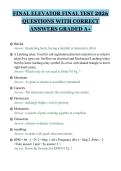 FINAL ELEVATOR FINAL TEST 2026&NewLine;QUESTIONS WITH CORRECT&NewLine;ANSWERS GRADED A&plus;&NewLine;